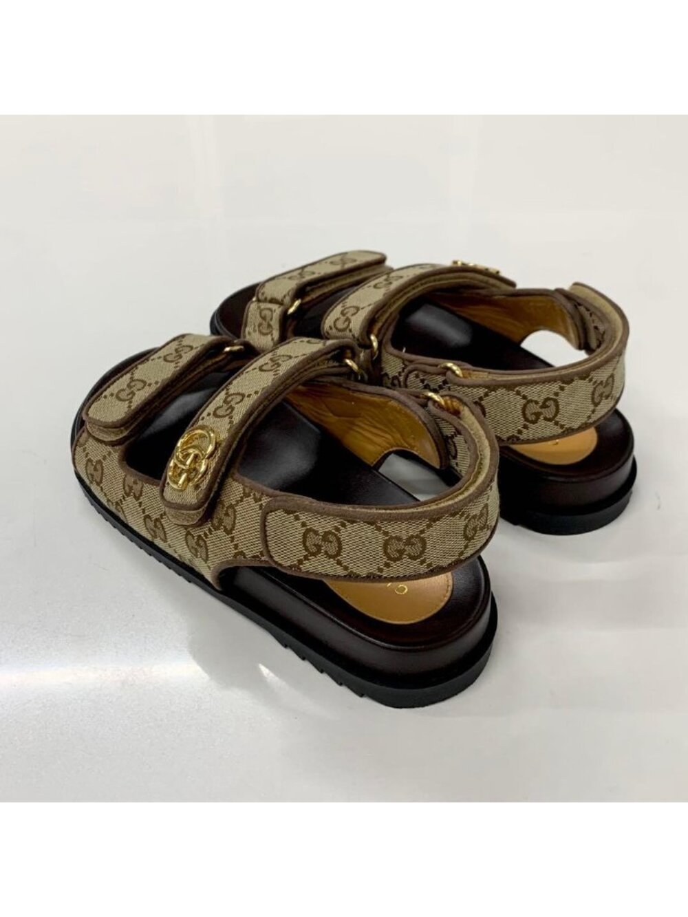 Gucci GG Marmont Canvas Double Strap Sandals Beige - Picture 4 of 10
